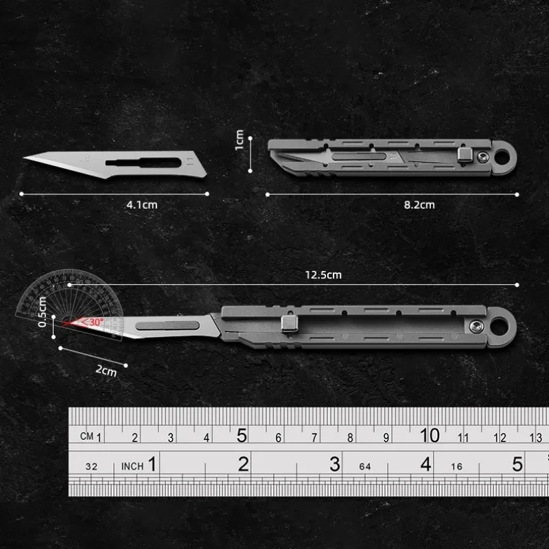 MINI Titanium Alloy Push Knife Multifunctional Portable Keychain Pocket Cutter Utility Knife can Replace Blade NO.11 Scalpel EDC