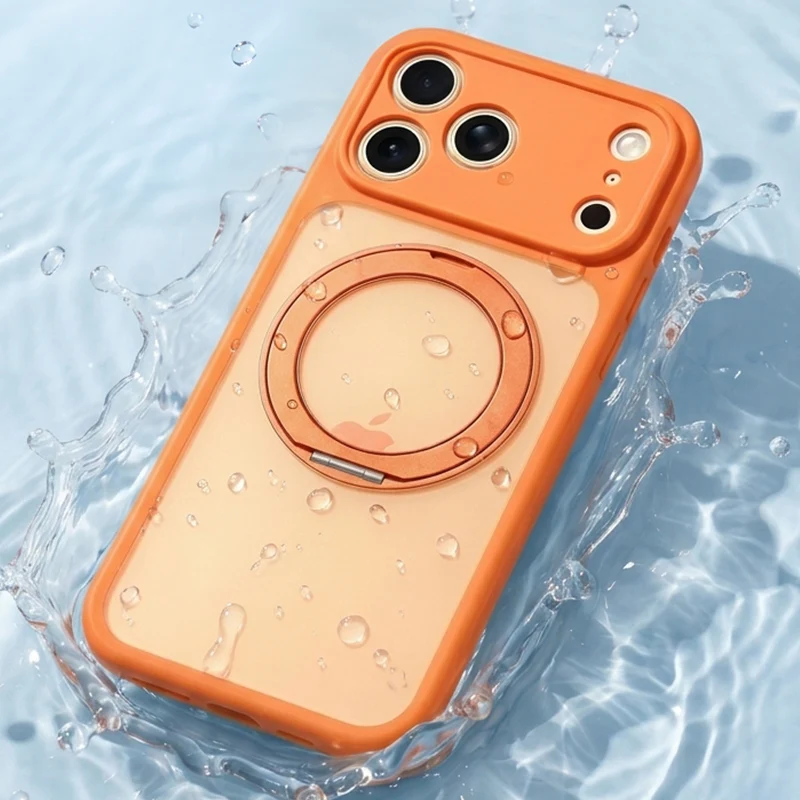 360° Rotating Magnetic Stand Case with Stress Relief Ring and Full Lens Cover