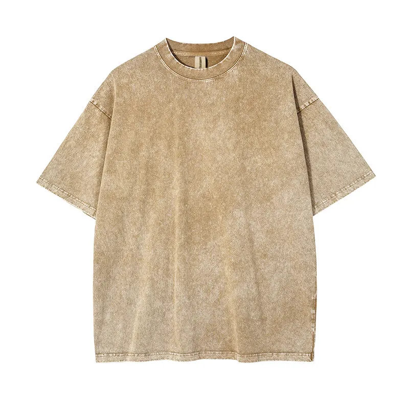 Classic Vintage-Style Distressed Heavyweight Cotton T-shirt with Custom Logo