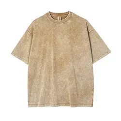 Classic Vintage-Style Distressed Heavyweight Cotton T-shirt with Custom Logo - XXXL (Sand color)