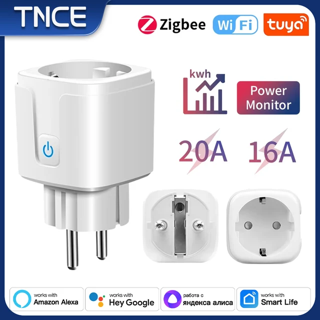 TNCE Tuya Wifi Plug 20A Smart Socket EU Power Monitor Remote Control switch Smart Life APP Works with Alexa Googl Home Alice