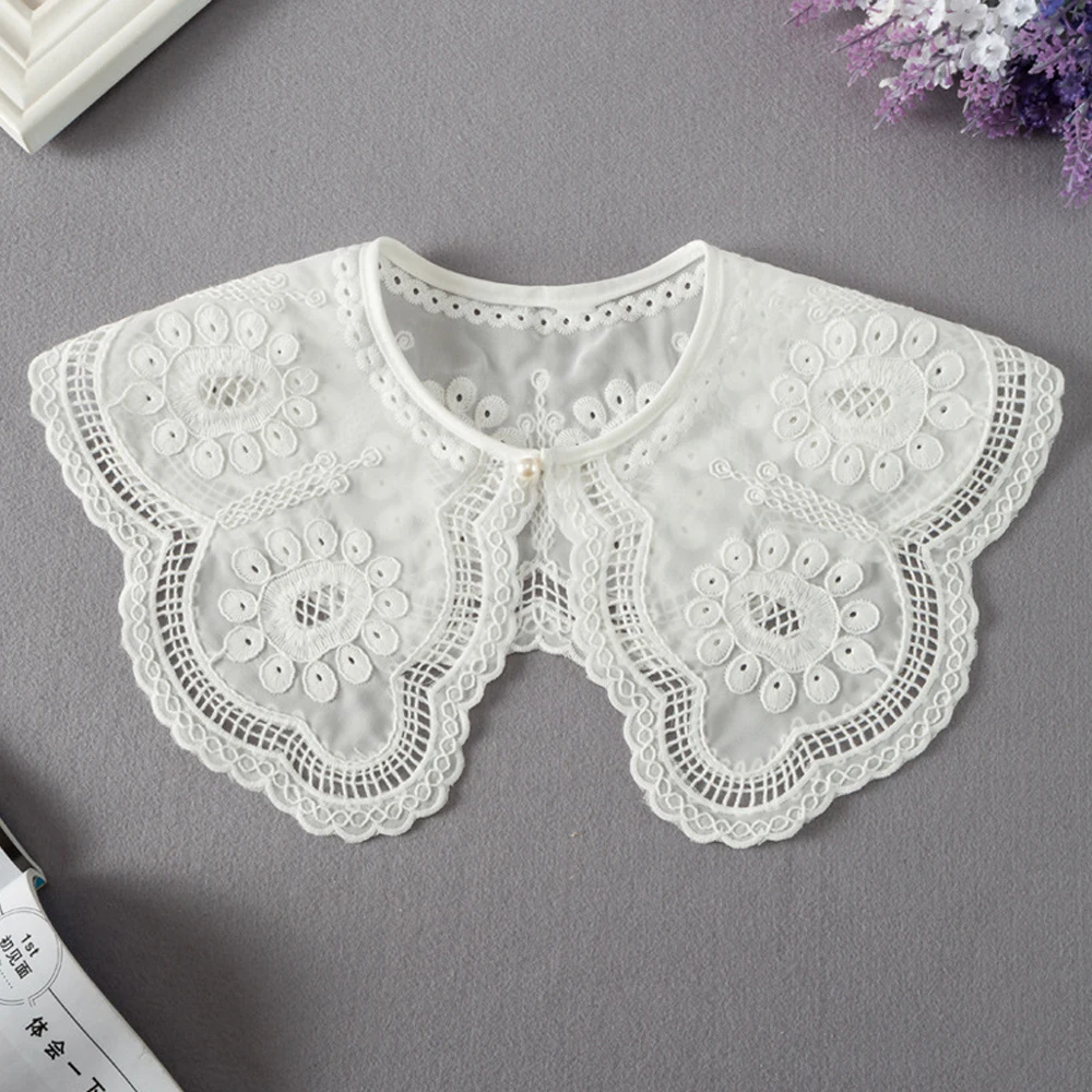 Chiffon Fake Collar Accessories Women European Style False Collar Embroidered Girl\'s Doll Collar Female Bow Tie Fake Collar