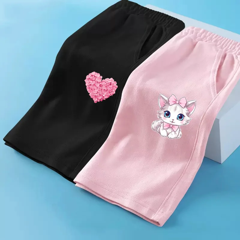 3 14Y Summer Loose Shorts Girls Cartoon Bottoms Clothes Heart Petal Sweatpants Children Short Pants 3 14Y kids shorts