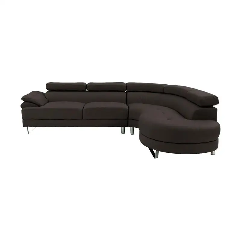 Espresso Faux Leather 2pc Sectional Sofa Set with Flip-up Headrest for Luxurious Living Room