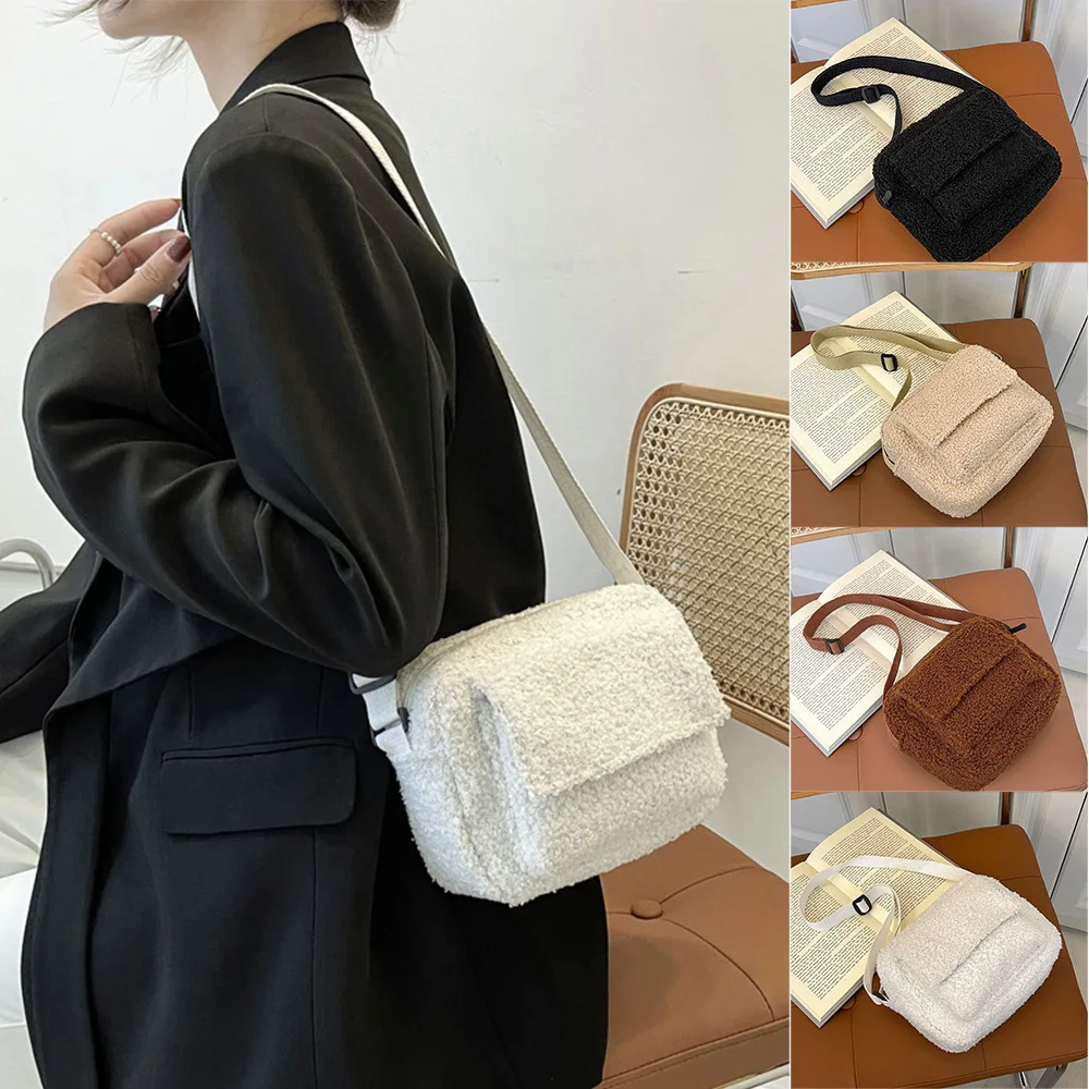 

Lambs Wool Plush Shoulder Bag Crossbody Bag Women'S Square Underarm Bag Winter Female Zipper Small Purse Mobile Phone Handbag