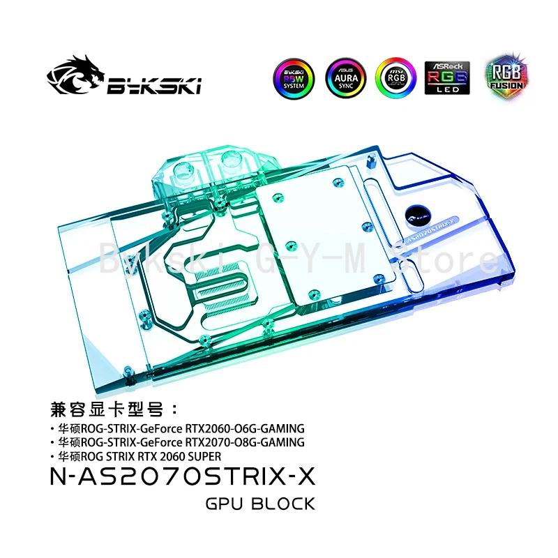 Bykski Full Cover Water Block Asus Rog Strix-Rtx2070-O8G / Strix-Rtx2060-O6G Gaming/Blocco Radiatore In Rame/Luce Rgb