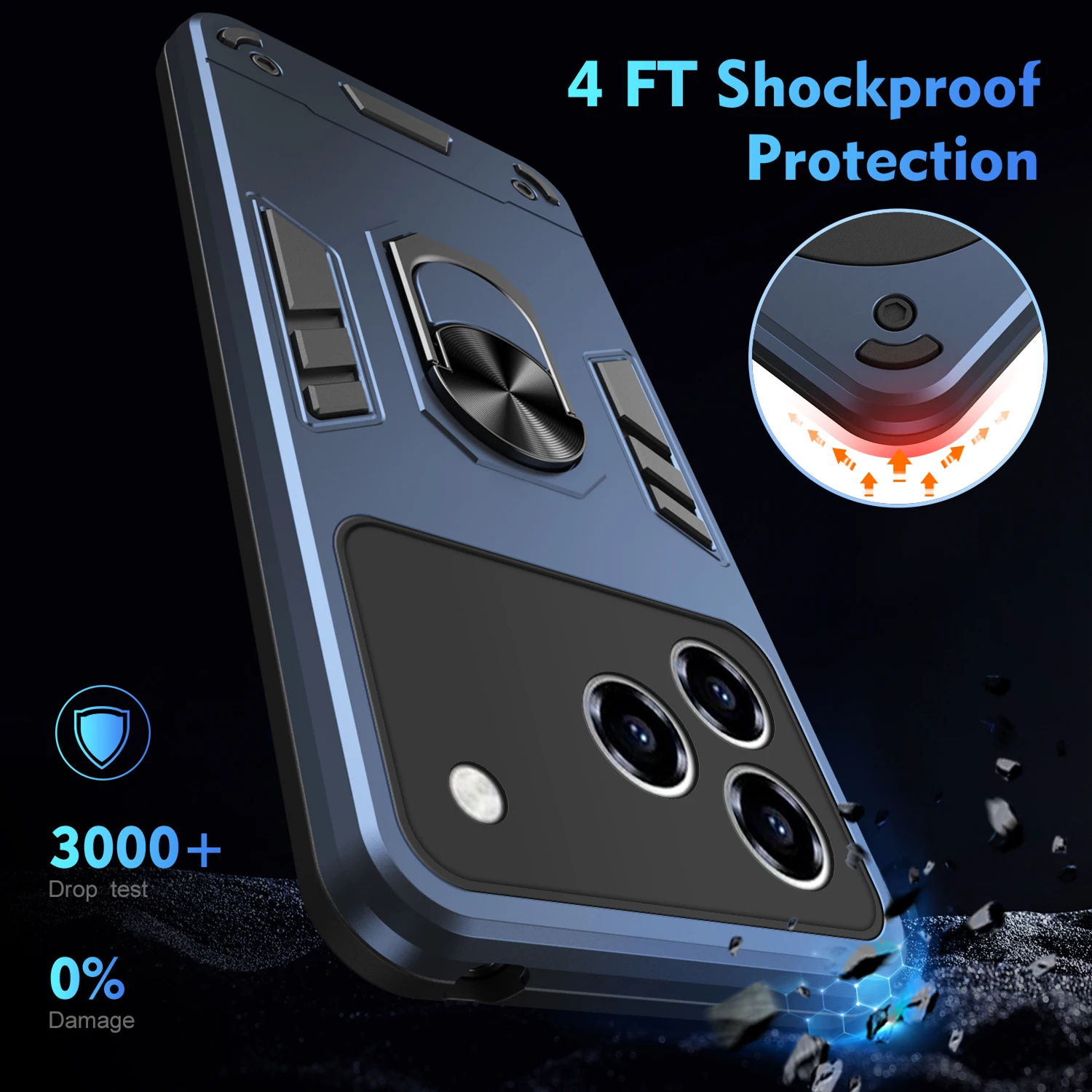 Rugged Armor Shockproof Case with Magnetic Ring Holder