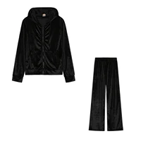 Automne femmes survêtement avec fermeture éclair velours surdimensionné solide décontracté deux pièces ensemble femmes classique sport à capuche pantalon costumes pour les femmes 4
