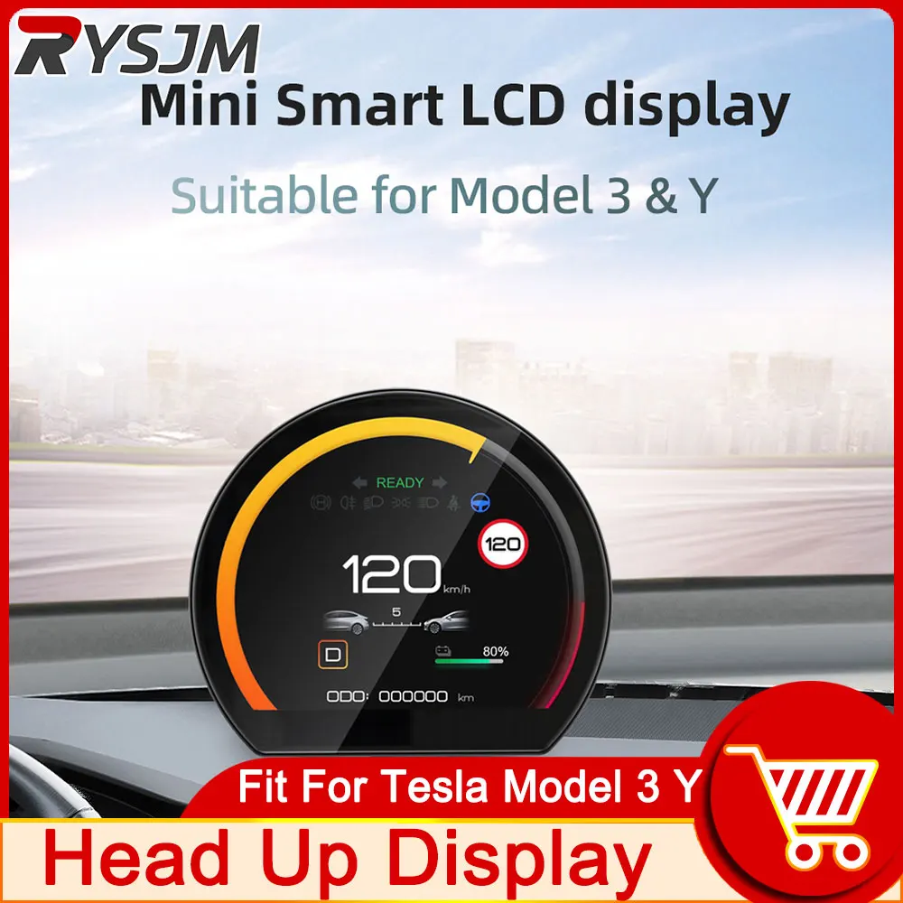 

Mini HUD Speedometer Fit For Tesla Model 3 Y Auto Meter LCD Screen Mileage Speed Door Open Informatiom Digital Dashboard Display