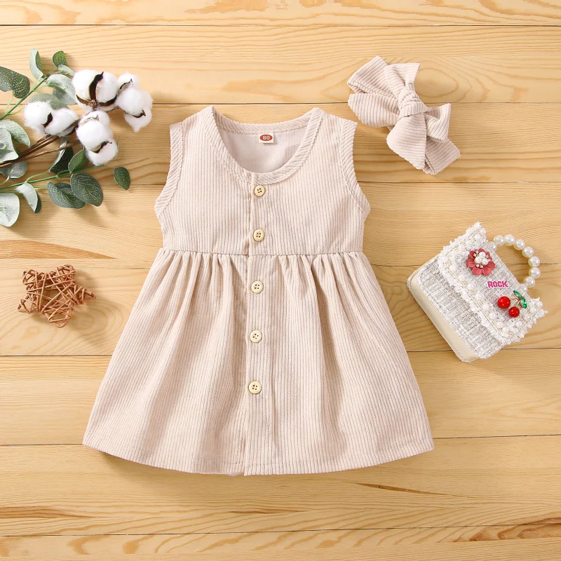 

European American Summer New Girls' Sleeveless Single-Breasted Dress