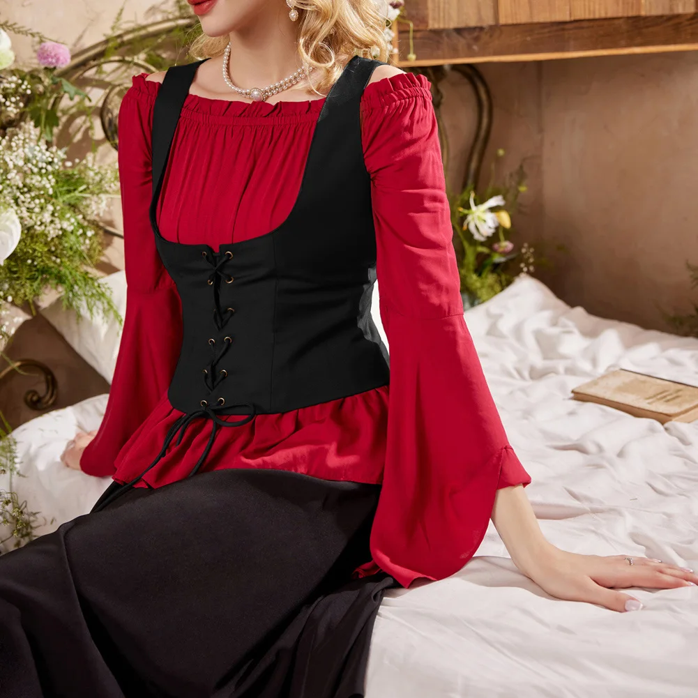 SD Women Lace-up Front Vest Renaissance Casual Wrapping U-Neck Vest Vintage Jacket Jacket Sleeveless Tank Tops