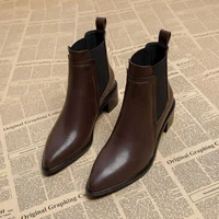 2025 New Women's Chelsea Boots for Autumn/Winter - Pointed Toe Ankle Boots, Leather Mid-Heel Pumps, French Retro Short Boots - Image 3