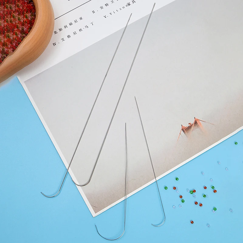곡선형 비즈 바늘, 스테인리스 비즈 스피너 바늘, 얇은 비즈 바늘, DIY 공예, 보석 만들기, 바느질 용품, 세트당 3 개