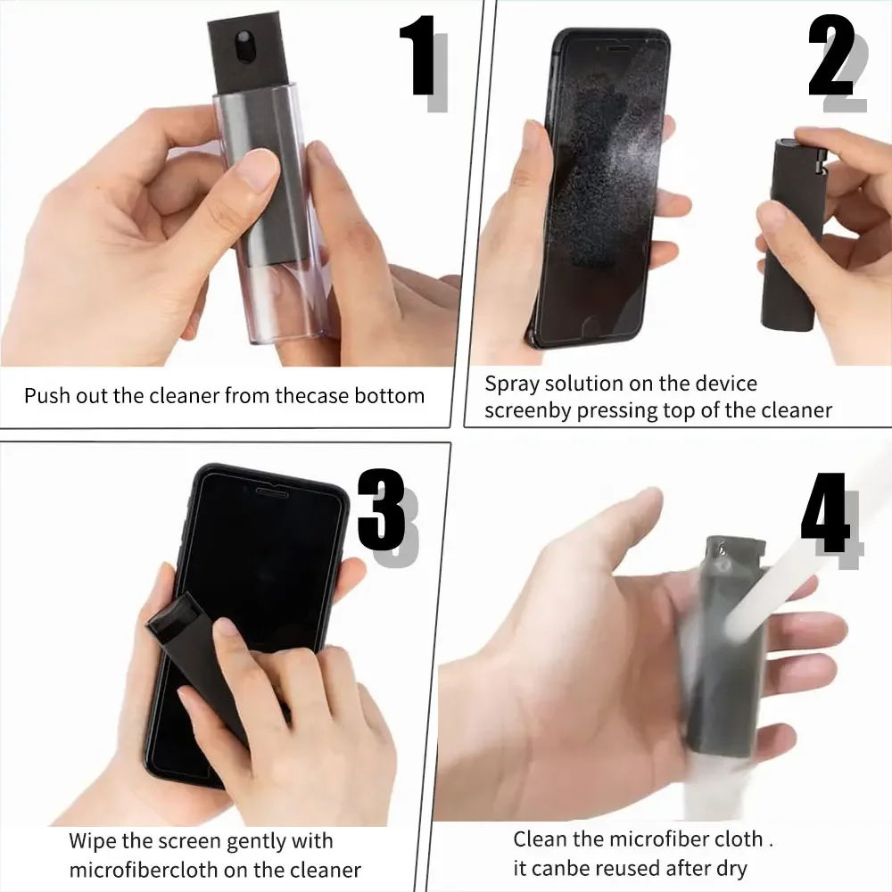 2 in 1 Phone Screen Cleaner Spray Computer Screen Dust Removal Microfiber Cloth Set Without Cleaning Liquid screen cleaning set,screen cleaner