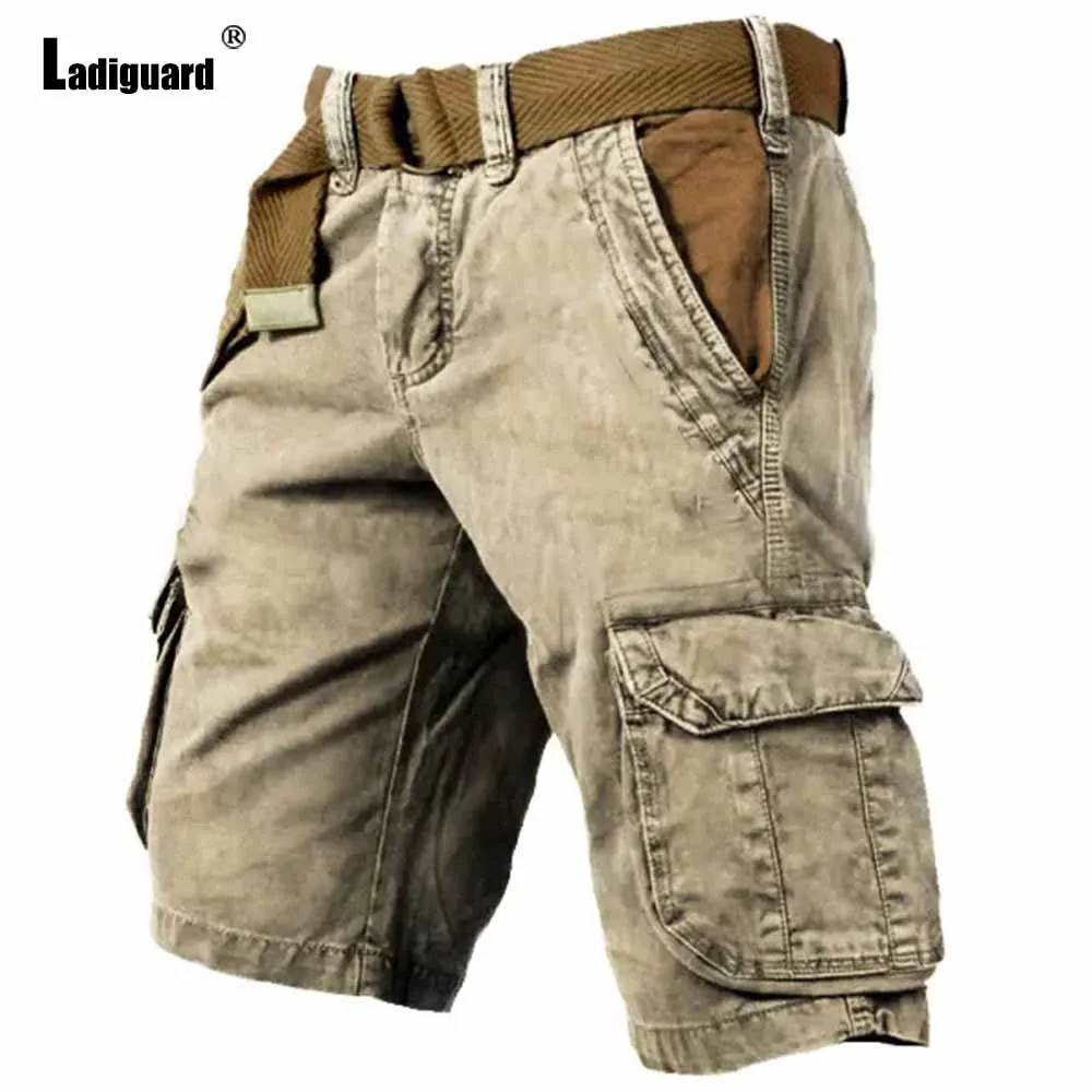 

Ladiguard 2023 Stylish simplicity Fashion Retro Shorts Men Leisure Stand Pocket Half Pants Solid Khaki Navy Outdoor Cargo Shorts