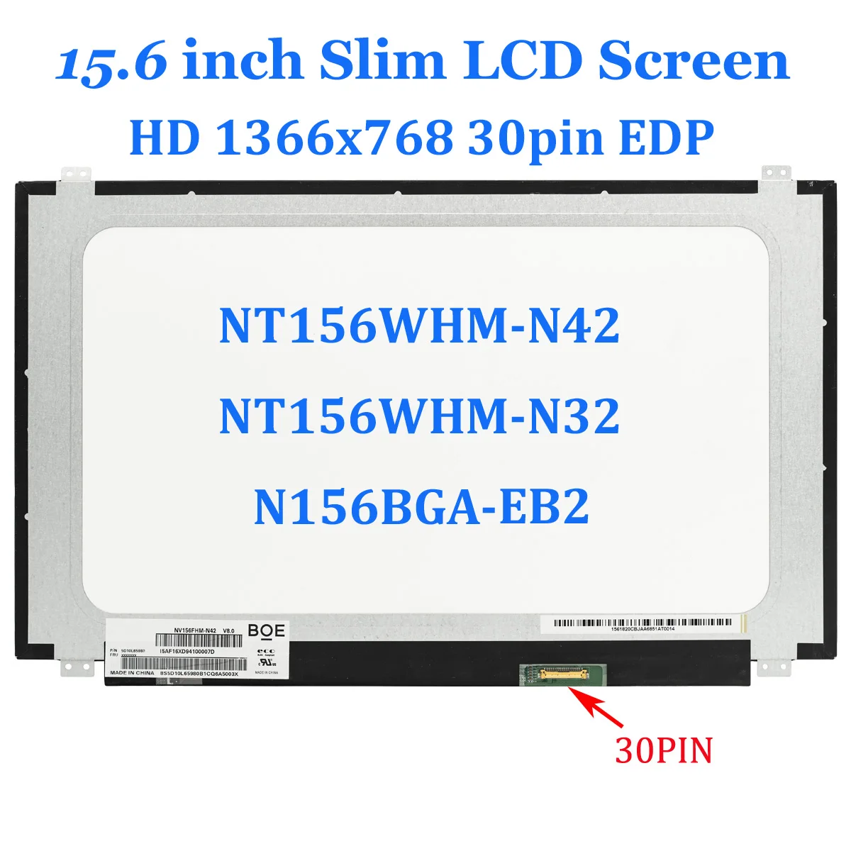 15.6&quot Slim Laptop LCD Screen N156BGA-EA3 C1 Fit NT156WHM-N45 V8.0 For Lenovo ideapad 320S-15ISK 15ABR 15AST 720-15IKB 80X5 30pin |