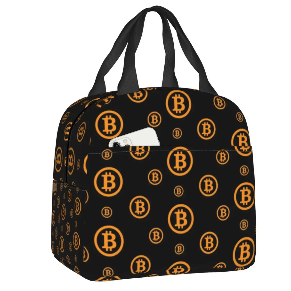 

Bitcoin Logo Pattern Insulated Lunch Tote Bag for Women BTC Cryptocurrency Thermal Cooler Bento Box Kids School Children