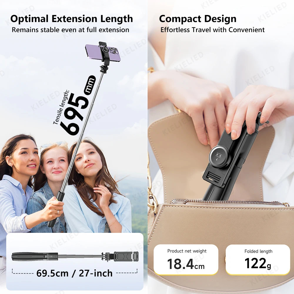 안드로이드 IOS 핸드폰용 원격 셔터가 있는 무선 블루투스 LED 필 라이트가 있는 L21 전화 셀카봉 삼각대
