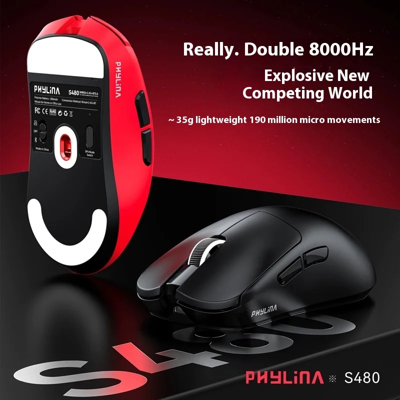 Phylina S480 Wireless Mouse Daul 8k Paw3395 Gaming Mouse Paw3950 Lightweight 8k Office Computer Accessories Gifts