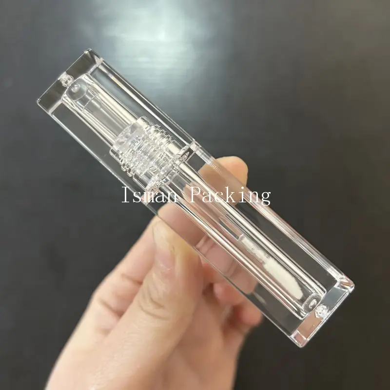 

50Pcs Full Transparent Lipgloss Wand Tubes Empty Clear Square Lipstick Packaging Lip Gloss Containers Tube With Brush 3ml