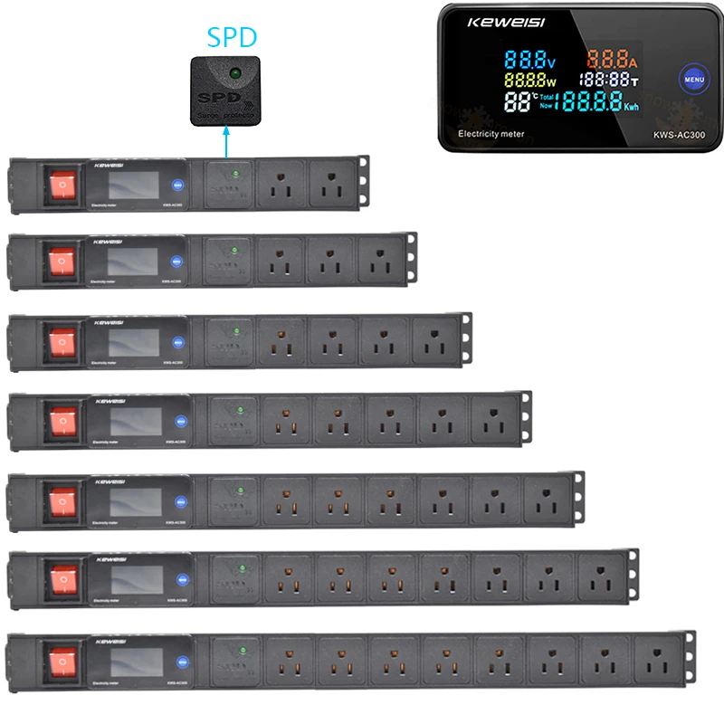 

Network cabinet rack power panel lightning protection C14 input American standard socket LCD AC voltmeter without extension cord