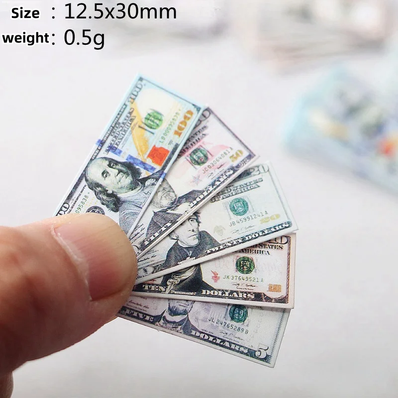 Fake Money Prop Toy 1:12 Dollar KRW Ticket Mini Fake Money Dollhouse Miniature Scene Model Banknotes Prop Dollar Bills Artificial Money Decoration