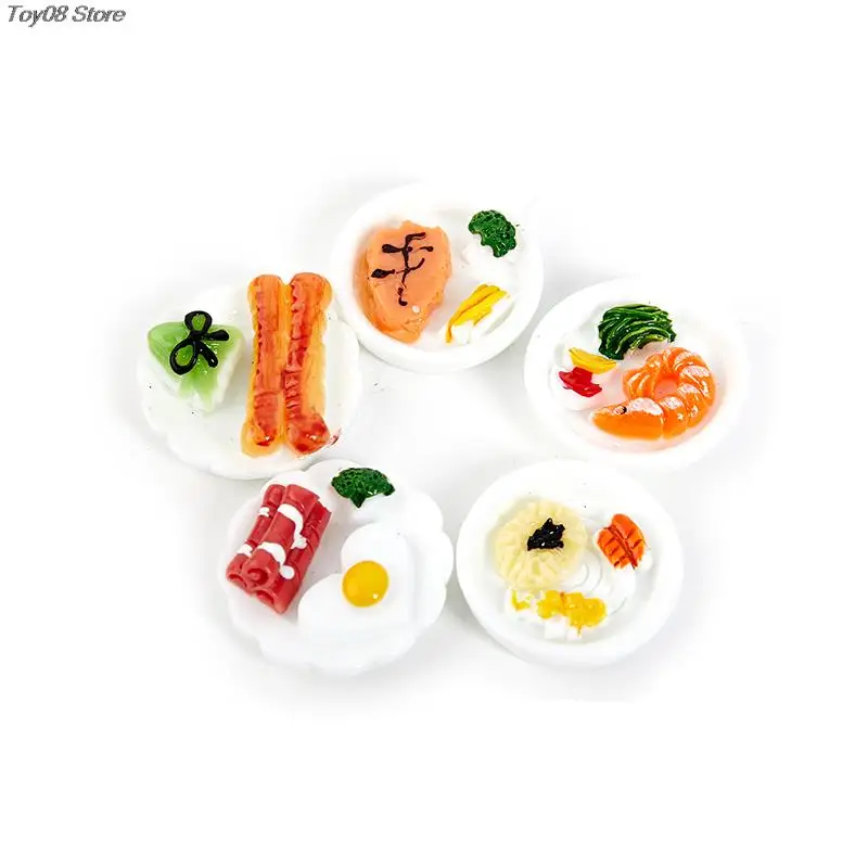 5pcs 1/12 Dollhouse Miniature Breakfast Plate Egg Bread Simulation Food Model Ornaments Dolls House Accessories pretend food toys,doll house toys