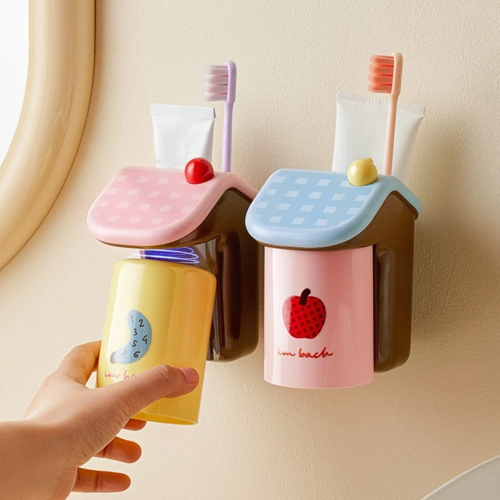 Wall Mounted Toothbrush Cup Holder Magnetic Cartoon Inverted Drain Holder Plastic Ventilated Mouthwash Cup Holder Hotel