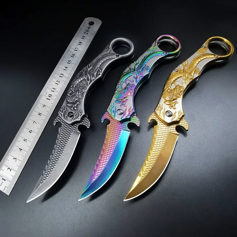 

Creative Outdoor Rescue Folding Knife High Hardness Portable Self-Defense Survival Military Tactical Knife Golden Rescue Handle