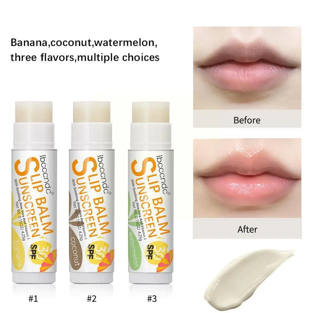 

1 Piece Sunscreen Lip Balm SPF 30 UVA Protection Lips Lipstick Watermelon Coconut Moisturizer Banana Colorless Flavor Care O8N3