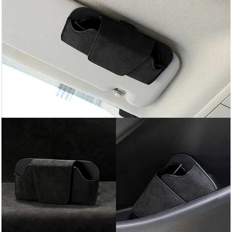

Car Glasses Case Auto Sun Visor Glasses Holder Sunglasses Clip Card Ticket Holder Organizer Universal Car Access PU Leather