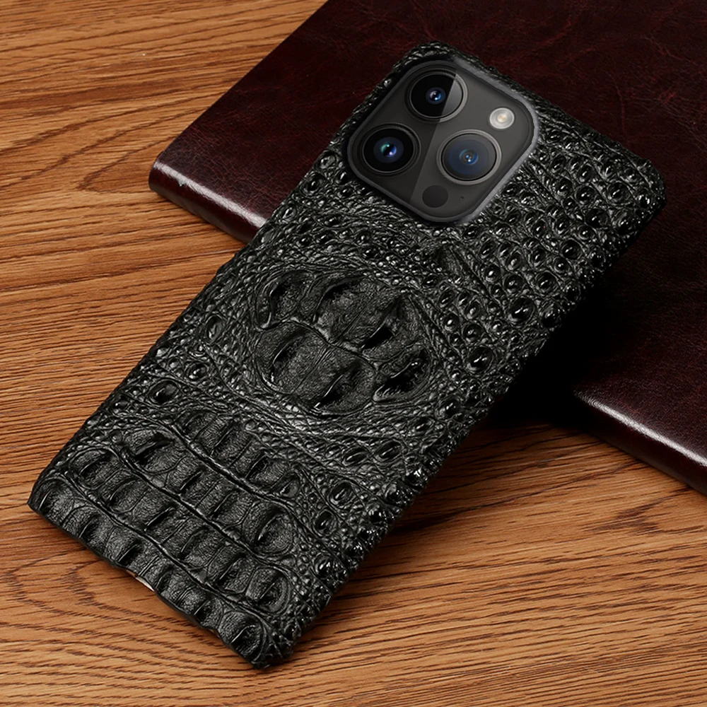 Genuine Leather 3D Crocodile head Phone Case for iPhone 15 13 14 Pro Max 12 Mini 11 12 Pro Max X XR XS 7 8 Plus SE 3 2022 2020