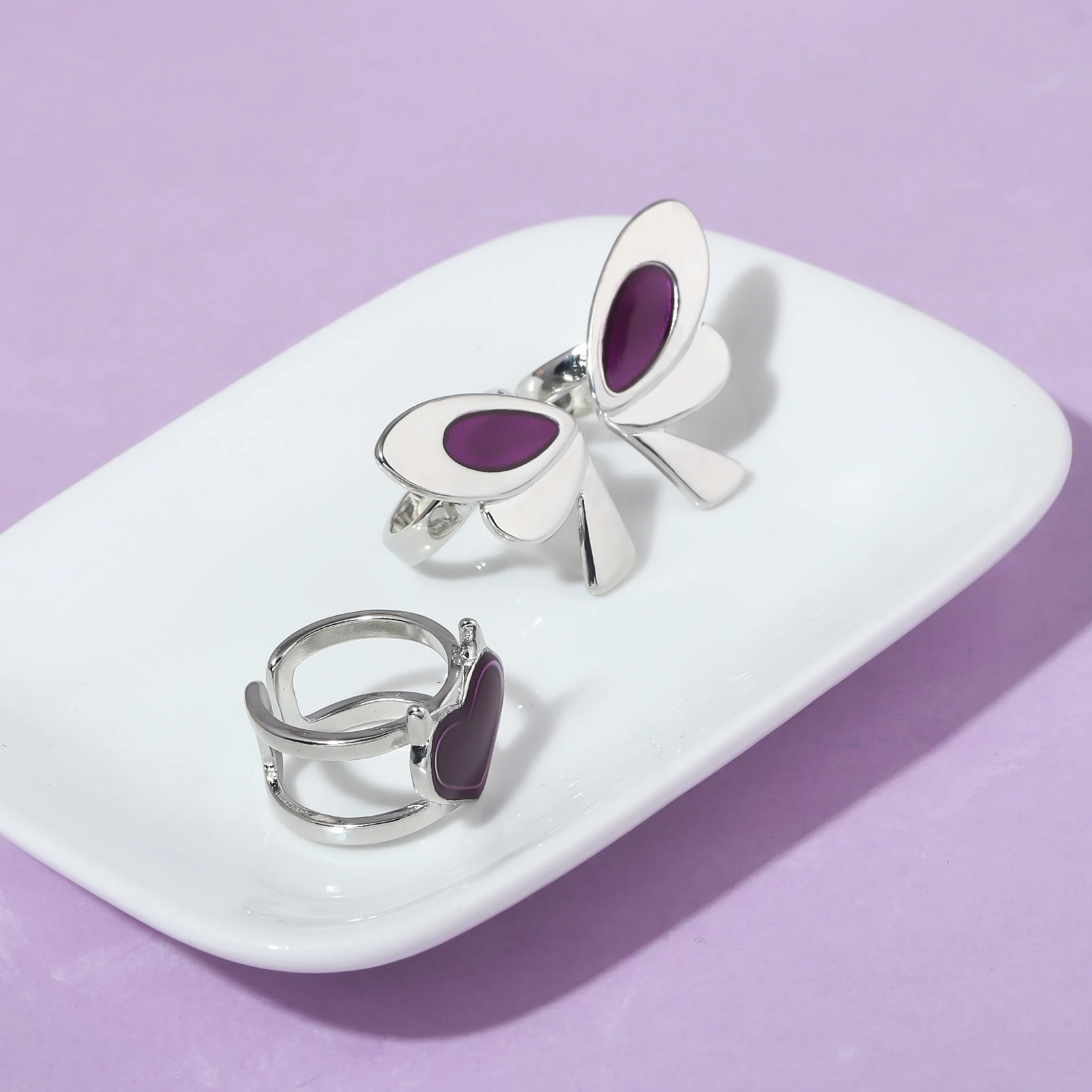 Butterfly Heart Adjustable Rings Jewelry Set
