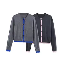 DiYiG WOMAN 2025 Autumn New Fashion Stitching Knitted Cardigan Chic Crewneck Joker Button Long Sleeve Sweater Mujer