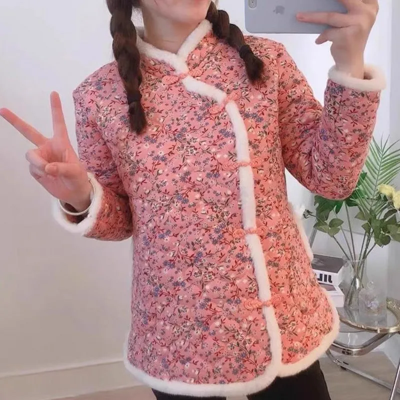 ジャケット・アウター PEONY COAT Chinese Style Women Vintage Northeast Flower Cotton-padded