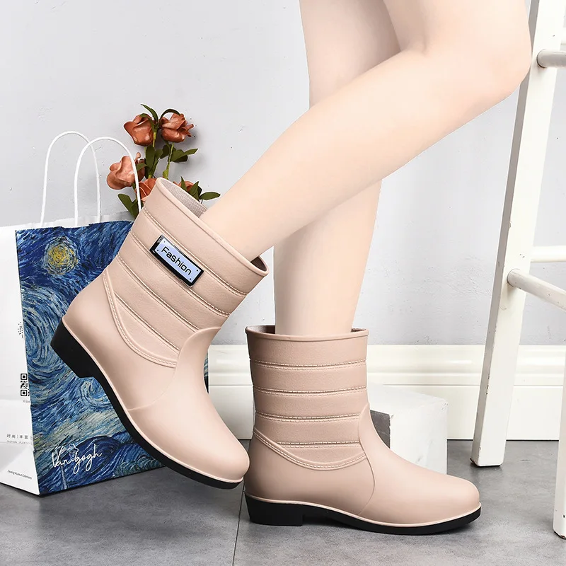 Women's Shoes 2023 Solid Color Mid- Calf Women Rubber Boots Style Rain Boots Non-slip Outside Working Shoes Water Ladies Shoes