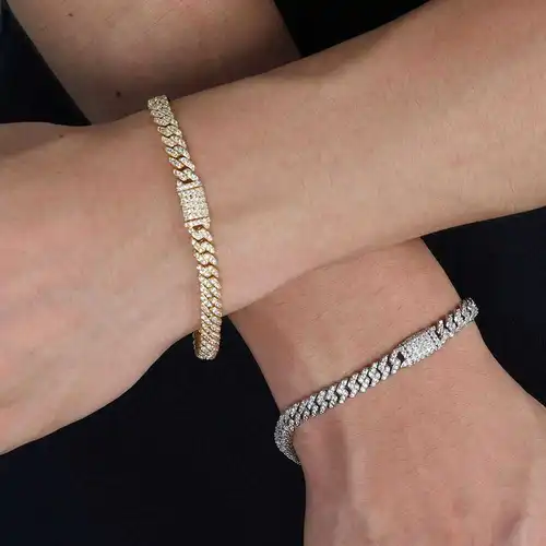 Nuoya 6MM VVS1 Moissanite Iced Out Bracelet Hip Hop Jewelry Silver Plated Brass Cuban Link Chain Bracelet for Female Wholesale - Image 5