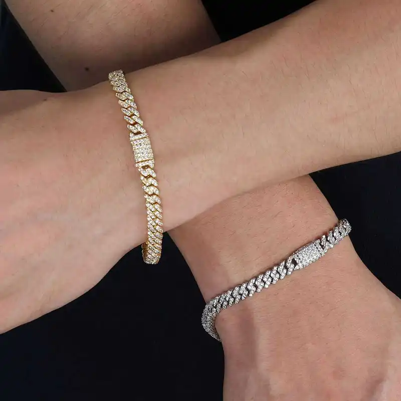 Nuoya 6MM VVS1 Moissanite Iced Out Bracelet Hip Hop Jewelry Silver Plated Brass Cuban Link Chain Bracelet for Female Wholesale - Image 5