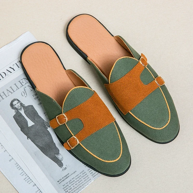 Suede Leather Shoes Men's Casual Luxury Brand Handmade Muller Loafers Men Slip-On Flats Driving Dress Shoes Half Slippers 38-48 5