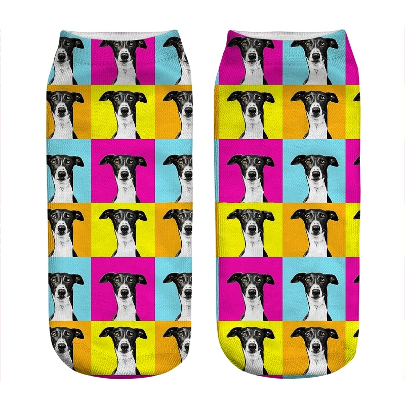 

Funny Women's socks Colorful pop Whippet greyhound on orange yellow blue Socks Woman harajuku Happy Novelty gift Socks for women