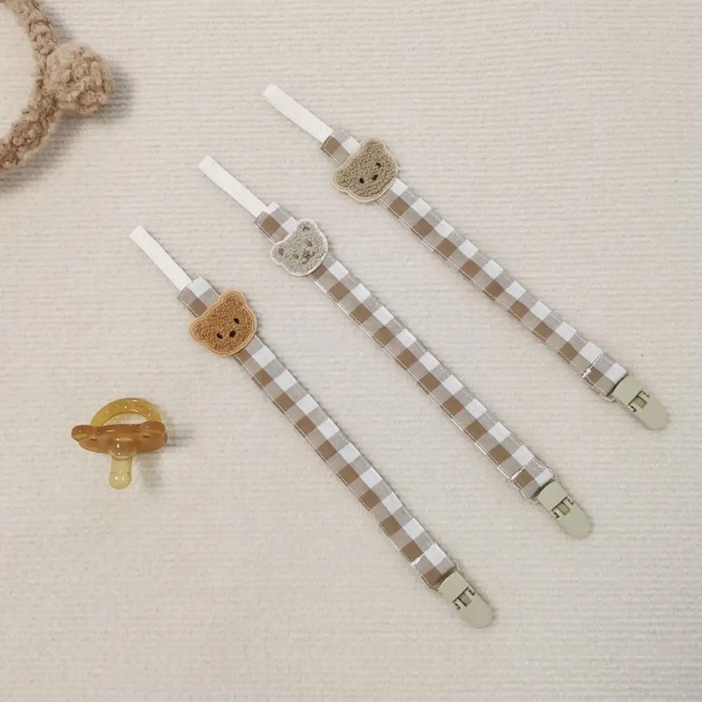 Anti-lost Embroidery Baby Cloth Pacifier Chain Bear Adjustable Soother Holder Dummy Clips Lattice Nipple Holder Clips Baby