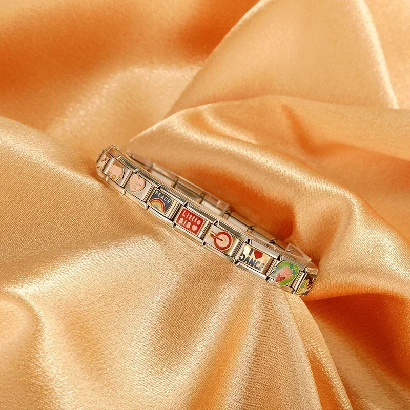 Fashions Colors Peace Keep Tryin Cappucino Charm Links Fit 9mm Bracelet Stainless Steel Making DIY Jewelry DJ732-A italian charm bracelet stainless steel bracelet