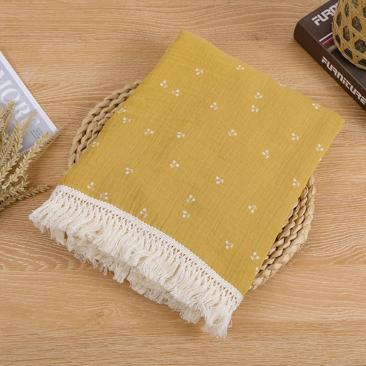 New Baby Cotton Muslin Tassels Swaddle Soft Newborn Wrap Receiving Blanket Sleeping Blanket Diapers Baby Bath Towel 100x120cm 3