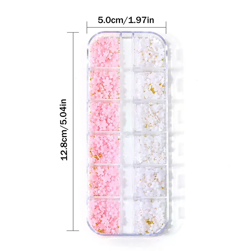 12/15 Grids 3D Colorful Resin Five-Petal Flower Nail Charms Luxury Rhinestones DIY Manicure Salon Accessories