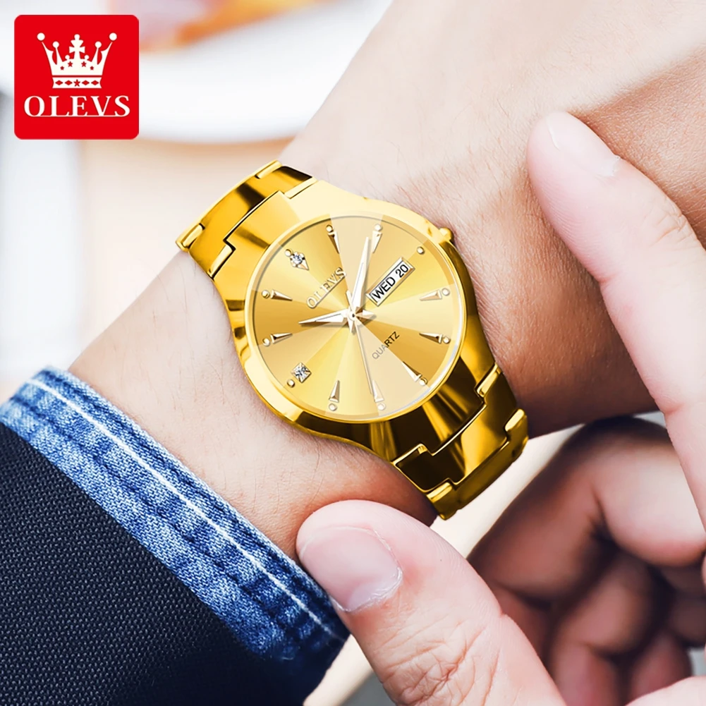 OLEVS 8697 Men's Watch Original Luxury Brand Quartz Waterproof Tungsten Steel Watch Rhombus Mirror Date Week Watch Reloj Hombre