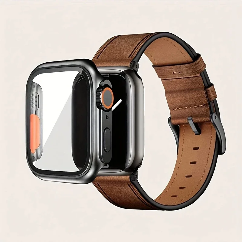 Premium Leather Strap Case Protector for Smartwatch with PC Shell