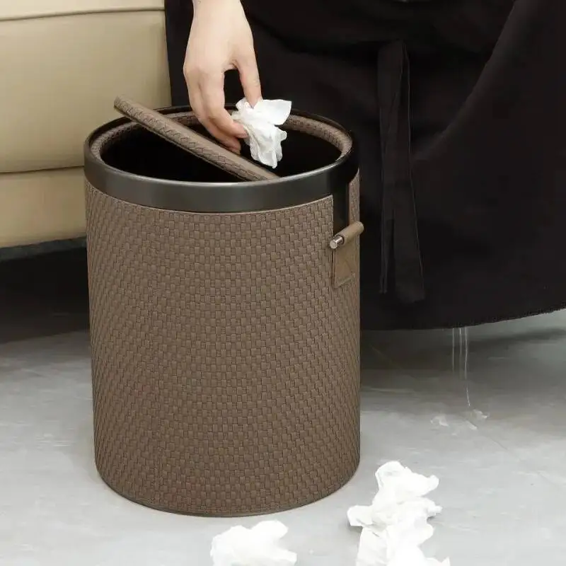 쉐이크탑형 쓰레기통 가죽 휴지통 대용량 주방 쓰레기통 뚜껑이 있는 고급 쓰레..