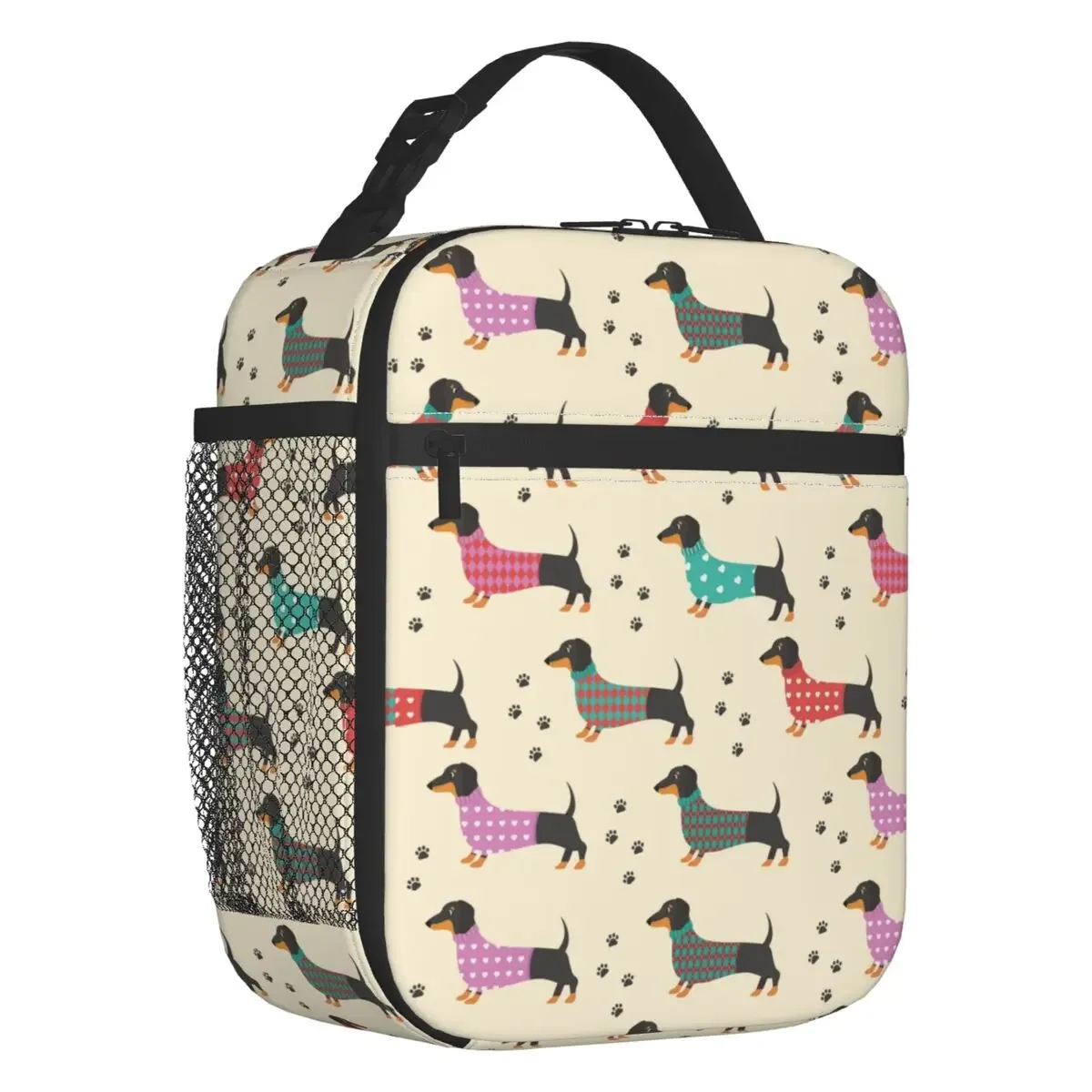 

Custom Dachshund Dackel Seamless Pattern Lunch Bag Men Women Cooler Warm Insulated Lunch Box for Student School