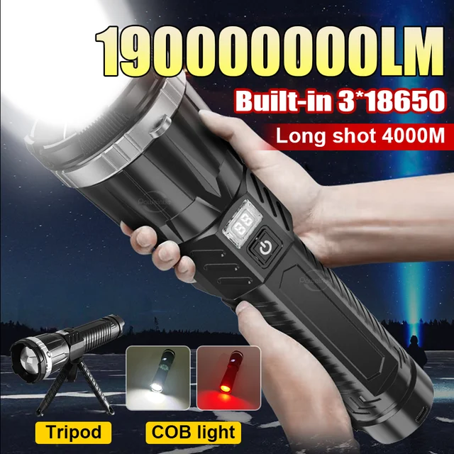 פנס חזק במיוחד בעוצמה של 19000000 לומן עם 3*18650 פנס חזק נטען בעוצמה גבוהה, תאורת LED עם פתח גדול למחנאות 1