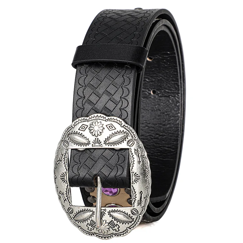 Women's Fashion Vintage Carved Buckle Sparkling Belt Western Denim Shiny Rivet Designer Rhinestone Accessory Belts，For Men Women